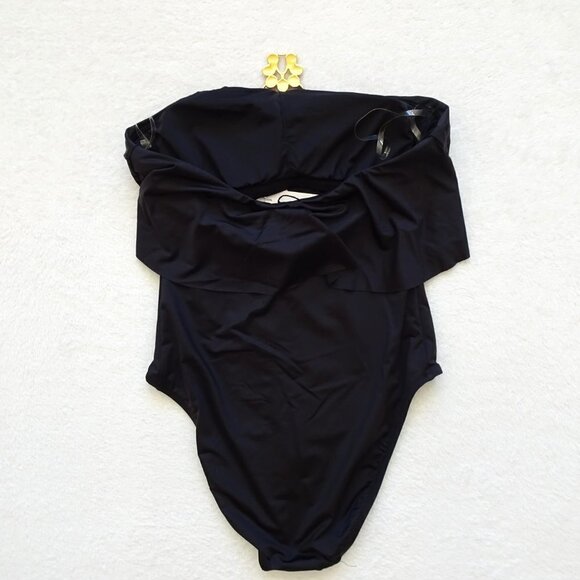 Trina Turk One Piece Swim Suit Size 4 Black Bijou Ruffle Overlay - Picture 3 of 7